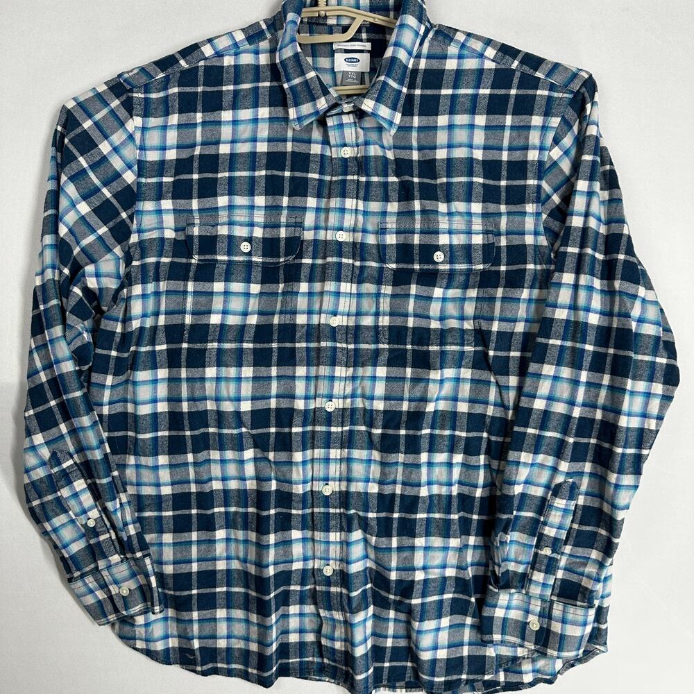 Old Navy Men Button Up Shirt XXL Blue Green Purple Plaid Long Sleeve 100% Cotton - Picture 2 of 8